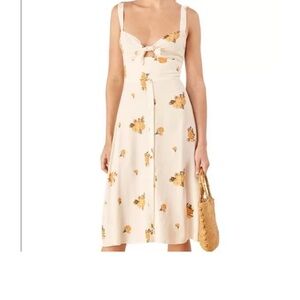 Reformation Frankfort Tie Bodice Midi Dress White Yellow Flowers Size 2 xs s